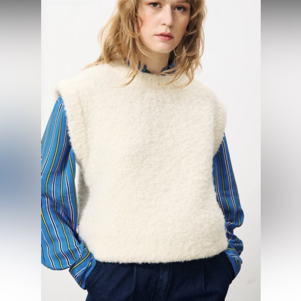 FRNCH Paris Crew-Neck Bouclé Sweater Vest Cream Ivory NWOT - Picture 3 of 16
